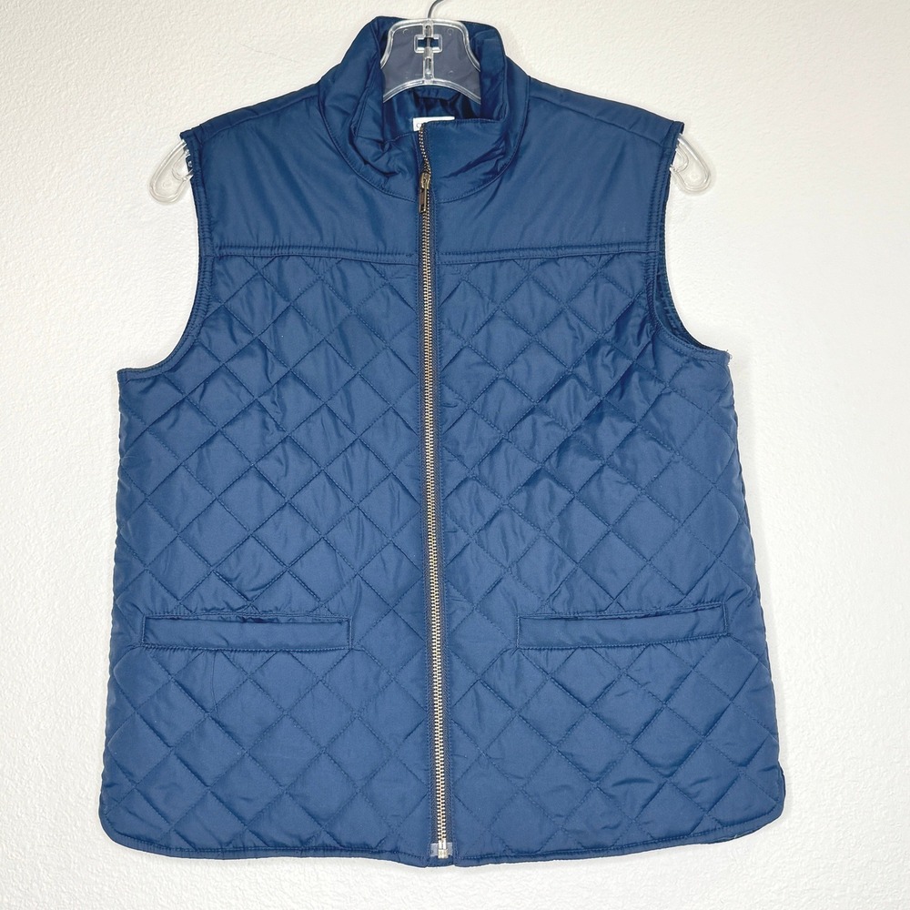 CREWCUTS J. Crew Kids Boys Quilted Puffer Vest 12 Navy Front Zip Pockets